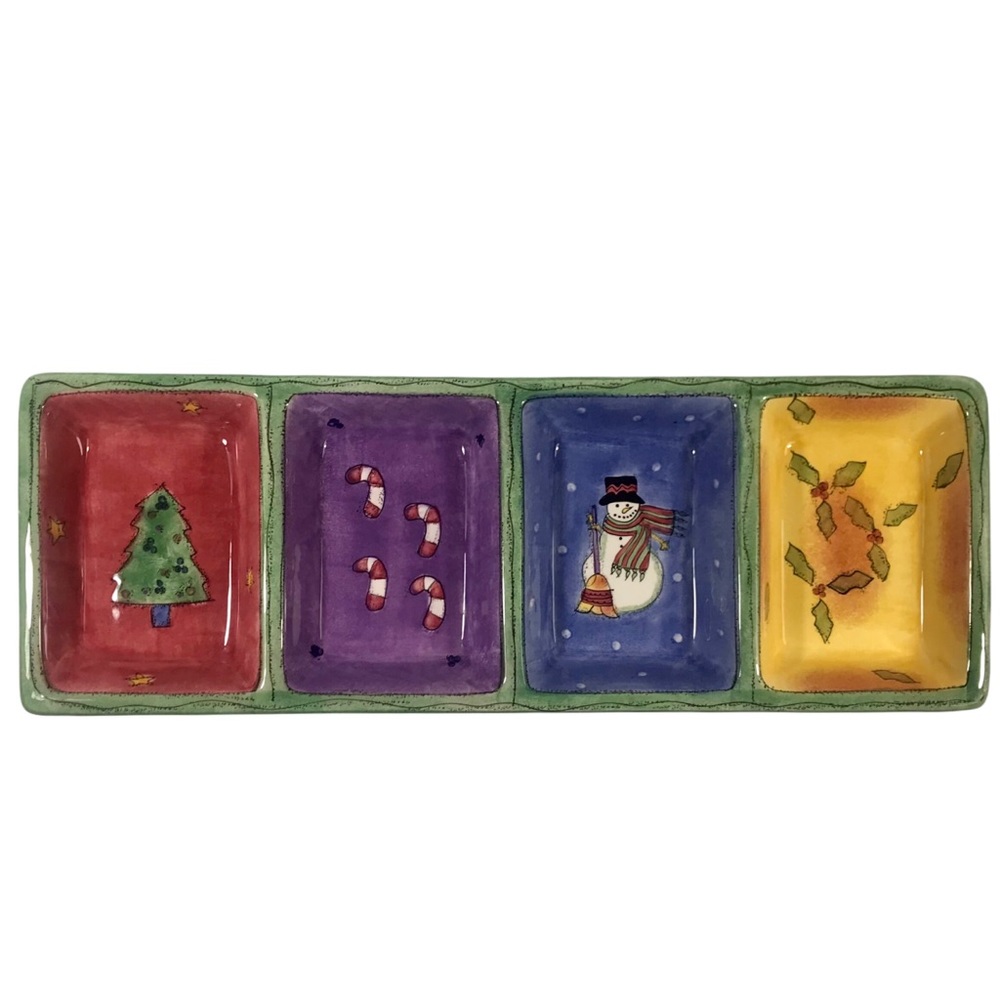 SANGO Sweet Shoppe Christmas Snowman by Sue Zipkin Four Section Serving Dish